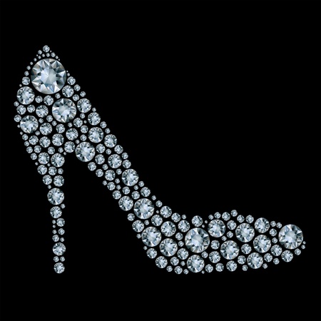 Shoes shape made up a lot of diamond on the black background のイラスト素材