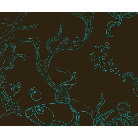 vintage fish and wive ornamental stripes on retro background のイラスト素材