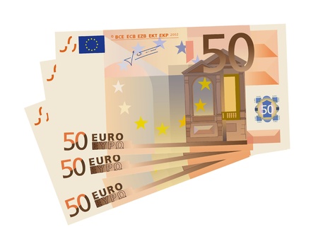  vector drawing of a 3x 50 Euro bills (isolated)  のイラスト素材