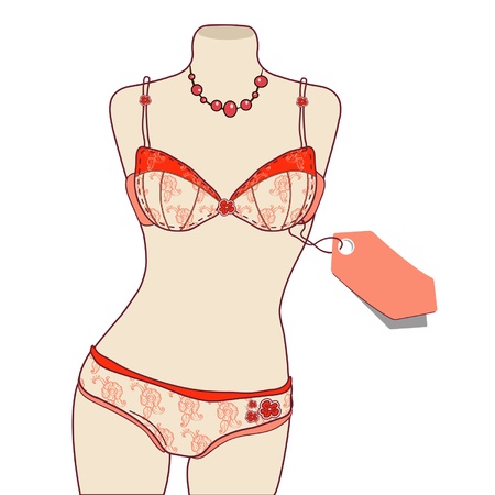 Sexy vintage lingerie  with label on mannequinのイラスト素材