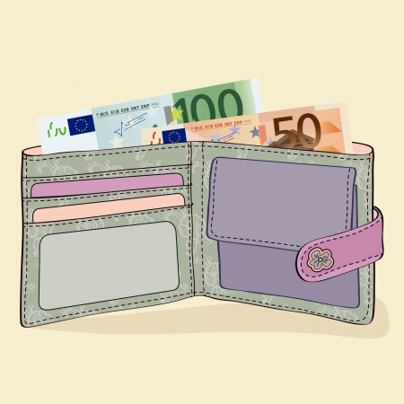 Illustration of wallet with 50 and 100 Euro billsのイラスト素材