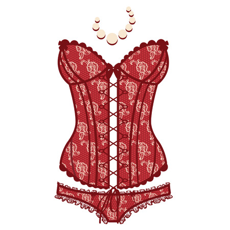 Vintage  red sexy guipure corset のイラスト素材