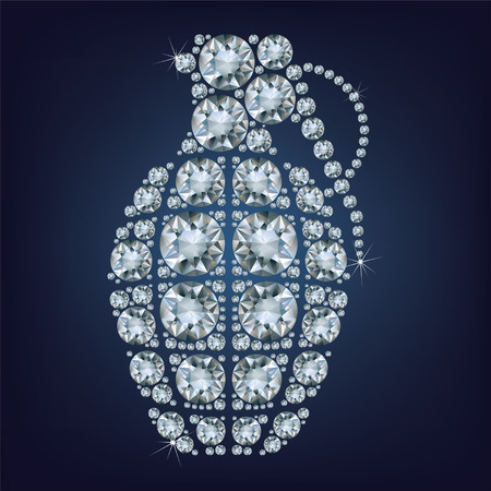 Hand grenade  made up a lot of diamonds on the black background のイラスト素材