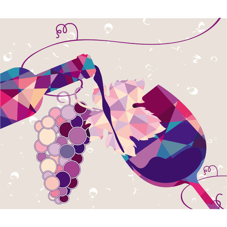 Glass of red wine with grape made of trianglesのイラスト素材