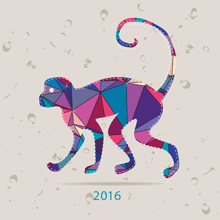 Happy new year 2016 creative greeting card with monkey made of trianglesのイラスト素材