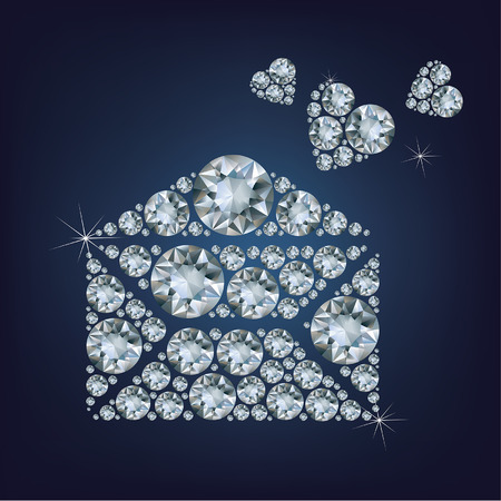 Open envelope with hearts made a lot of diamonds.のイラスト素材