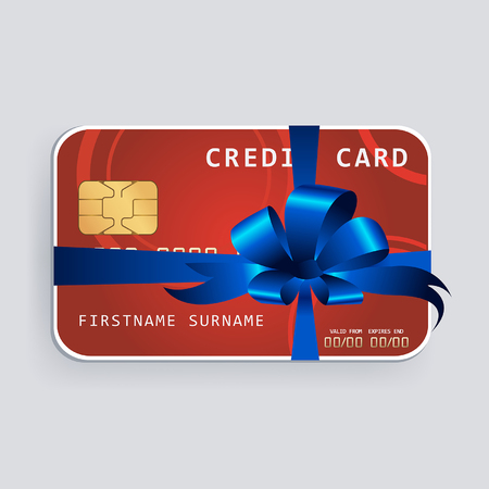 Credit card with blue bow and ribbons.のイラスト素材