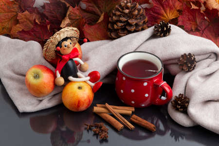 Still life inducing well-being and relaxation with tea in autumn time with harvest from the garden...