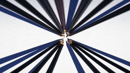 abstract background with black and blue pencils on a white wallの素材