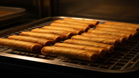 Crispy pancakes in the oven, shallow depth of field.の素材