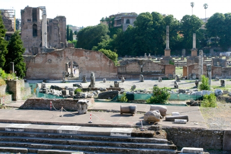 Colonnade and Cathedral in the ancient Roman forumの写真素材