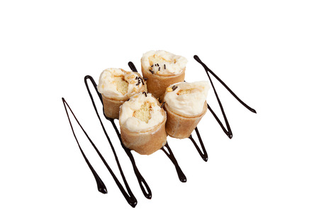 sweet rolls with tiramisu on a white backgroundの写真素材