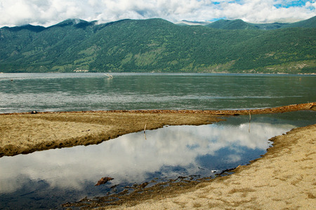 Deep Teletskoe lake in the Altai in summerの写真素材