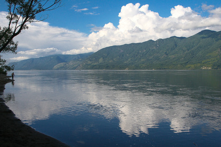 Deep Teletskoe lake in the Altai in summerの写真素材