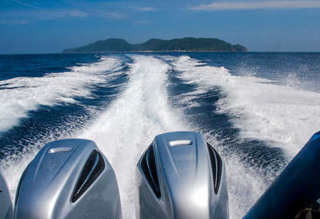 Traces of the powerful engines of a boat sailing away from the Similan Islands in the Andaman Sea. Asia, tourism, travelの写真素材