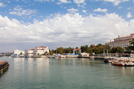 View of the embankment and pleasure boats in Sevastopol in the Crimea. September 30th. 2020 Travel...