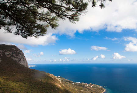 View of the city of Foros and the Black Sea in summer from the observation deck of the Foros Church. Travel concept.の写真素材