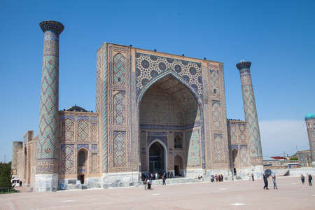 An architectural ensemble on Registan Square in Samarkand in Uzbekistan. Ulugbek madrasah. 04/29/2021のeditorial素材
