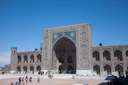 An architectural ensemble on Registan Square in Samarkand in Uzbekistan. Ulugbek madrasah. 04/29/2021のeditorial素材
