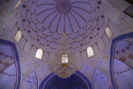 Interior of the Bolo House complex with carved wooden columns in Bukhara in Uzbekistan.のeditorial素材