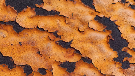 Background of rusty iron wall with peeling paint. Texture of rusty metal.の素材