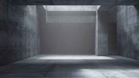 3d rendering of an empty room with concrete walls and floor.の素材