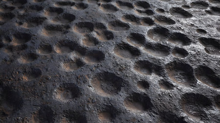 Abstract background of black stone with holes in the shape of a circleの素材