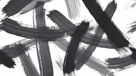 Black and white grunge brush strokes background. Hand painted abstract textureの素材