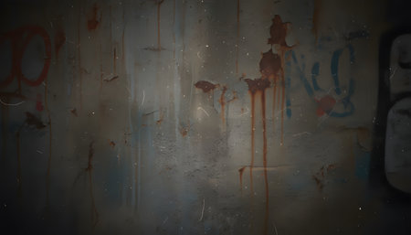 Old rusty metal wall with graffiti. Abstract grunge texture background.の素材