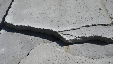 Cracked concrete ground, close-up of a construction site.の素材
