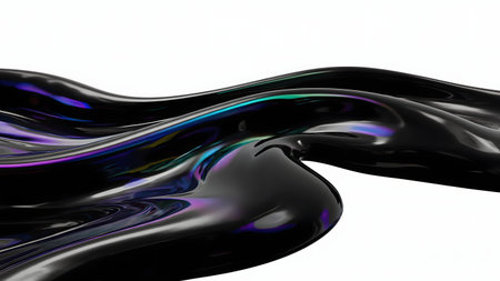 abstract black liquid wave on white background. 3d render illustrationの素材
