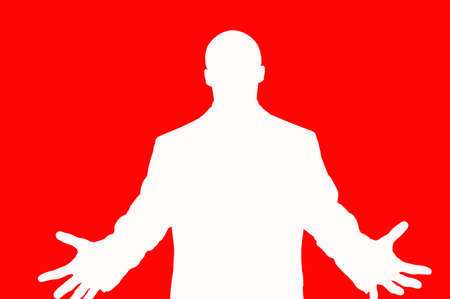 This is a white silohouette of man offering care.の写真素材