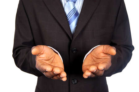 This is an image of black business man offering his hands.の写真素材