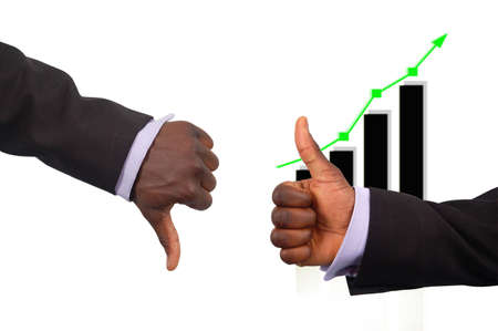This is an image two hands demonstrating "The Rise Competition" concept of business/shares etc.の写真素材