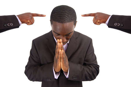 This is an image of a man being peaceful in the face of "Double Persecution".の写真素材
