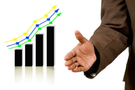 This is an image of business handshake with a graph in the background.の写真素材