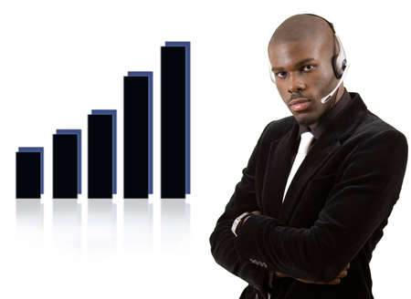This is an image of a businessman with a microphone headset. This image can be used for...