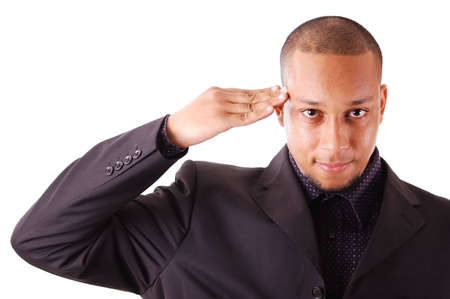 This is an image of a businessman giving a salute.の写真素材