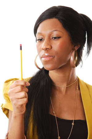 This is an image of a businesswoman thinking of an idea.の写真素材