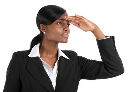 This is an image of a business woman looking away into copyspace. This represent business vision.の写真素材