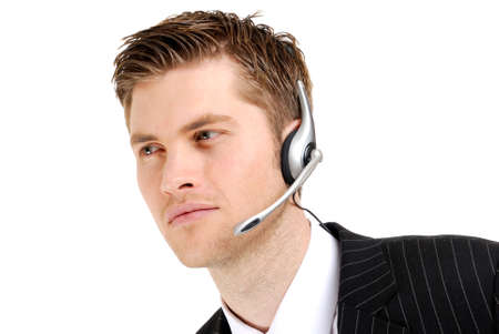 This is an image of a customer service operator looking away.の写真素材