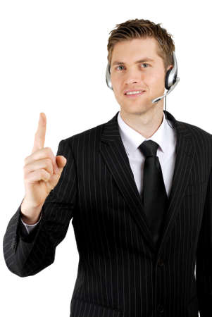 This is an image of a business communications operator wearing a microphone headset.の写真素材