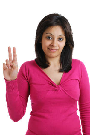 This is an image of female student counting to two.の写真素材