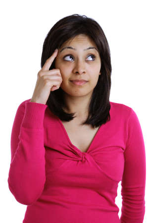 This is an image of young female student thinking.の写真素材