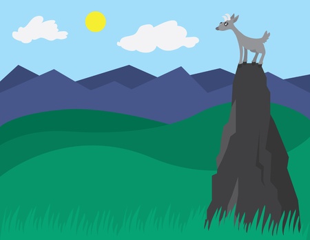 Goat at the top of a mountain/rock.のイラスト素材