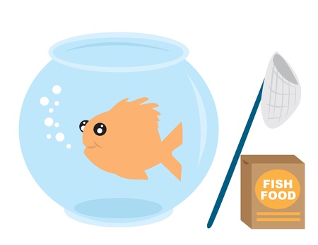 Goldfish with fish food and net.  のイラスト素材