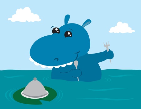 Cartoon hippo getting ready to eat.のイラスト素材