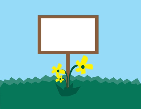 Blank sign for text with flowers in grassのイラスト素材