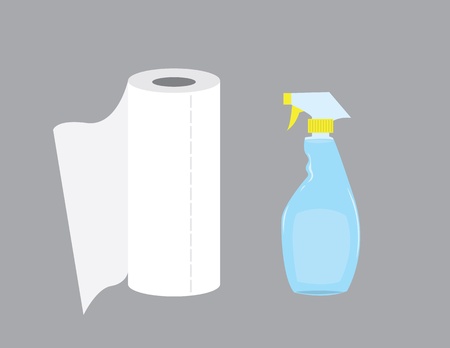 Cleaning spray bottle with paper towel roll.のイラスト素材