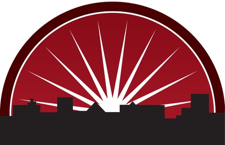 Casino skyline with roulette wheelのイラスト素材